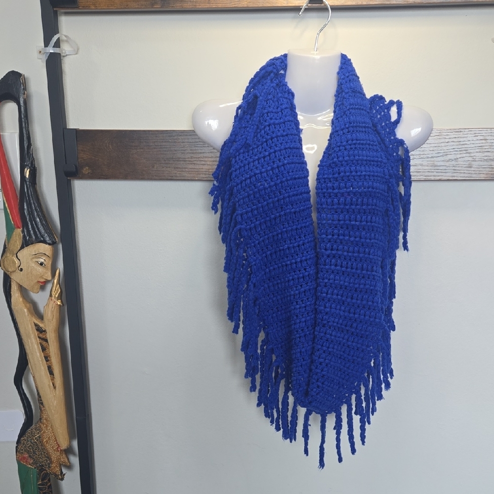 Blue Crochet Fringe Infinity Y2k Scarf